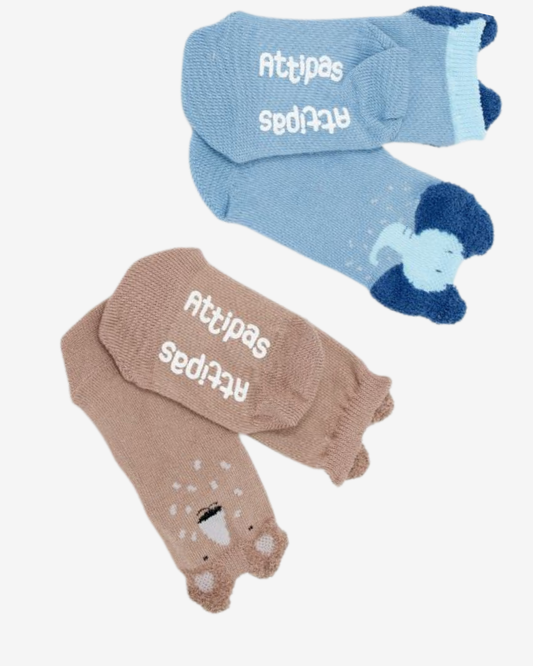 Meias Barefoot Antiderrapantes Attipas Bear + Elephant – Pack 2 und.