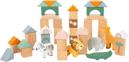 Blocos de Madeira Safari – Conjunto Educativo com 50 Peças para Crianças